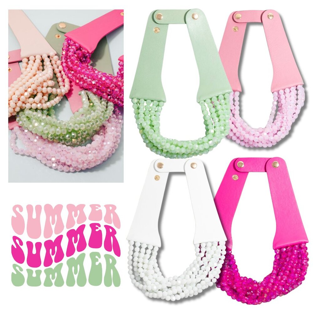 NEW Stunning Faceted Beaded Summer Weight Bib Statement Necklaces in 5 Colors